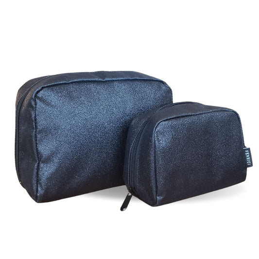 Travel Cosmetic Pouch Set, 2 Pack - Black Glitter