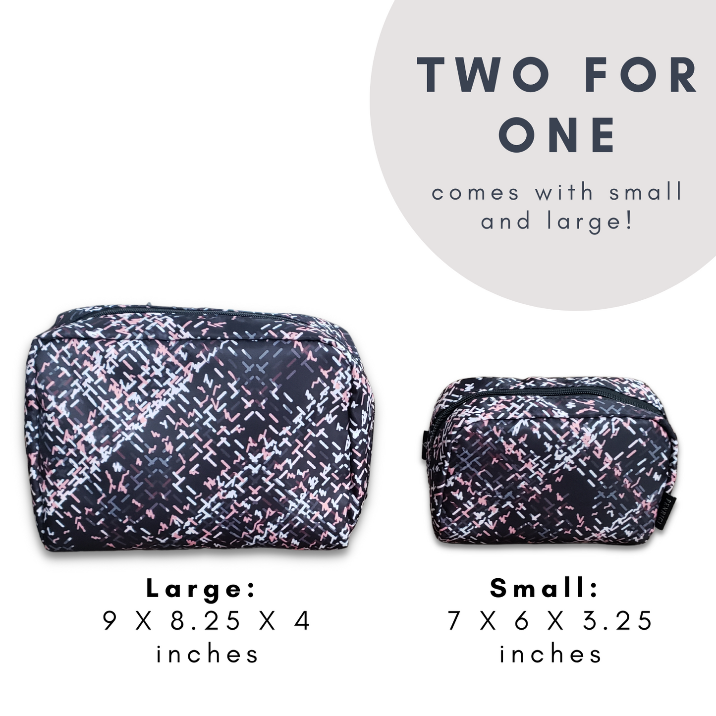 Travel Cosmetic Pouch Set, 2 Pack - Black Glitter