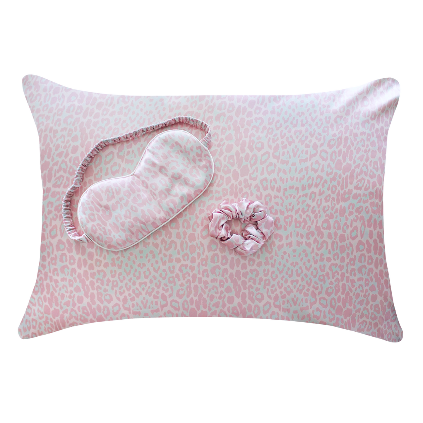 Satin Pillowcase Sleep Set - Pink Leopard