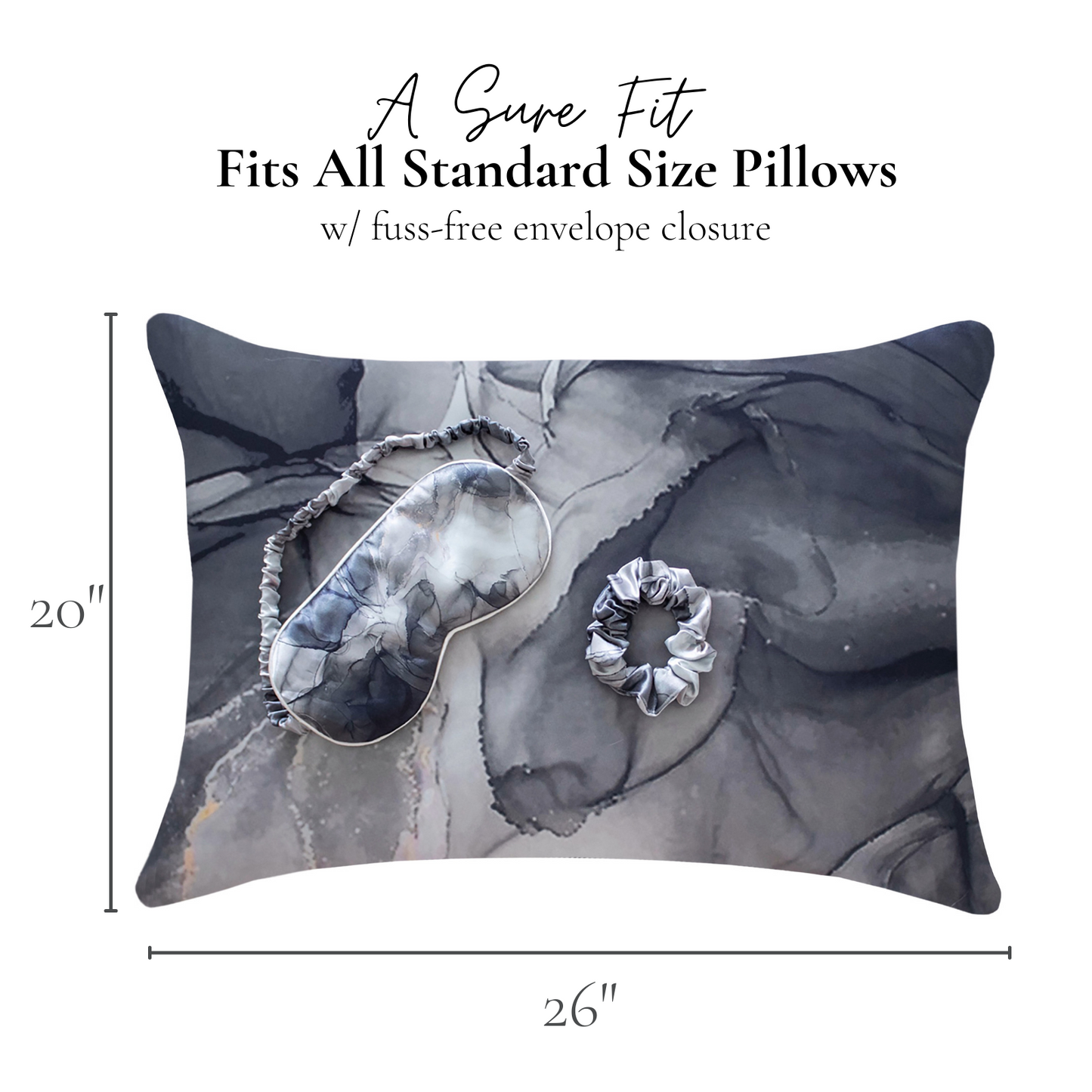 Satin Pillowcase Sleep Set, 2 Pack - Gray Marble Smoke